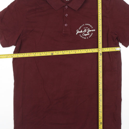 Jack & Jones Men's Brown Polo Shirt M 100% Cotton Casual Logo Top