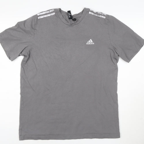adidas Mens Grey Cotton Crew Neck Short Sleeve Sports T-Shirt Size L