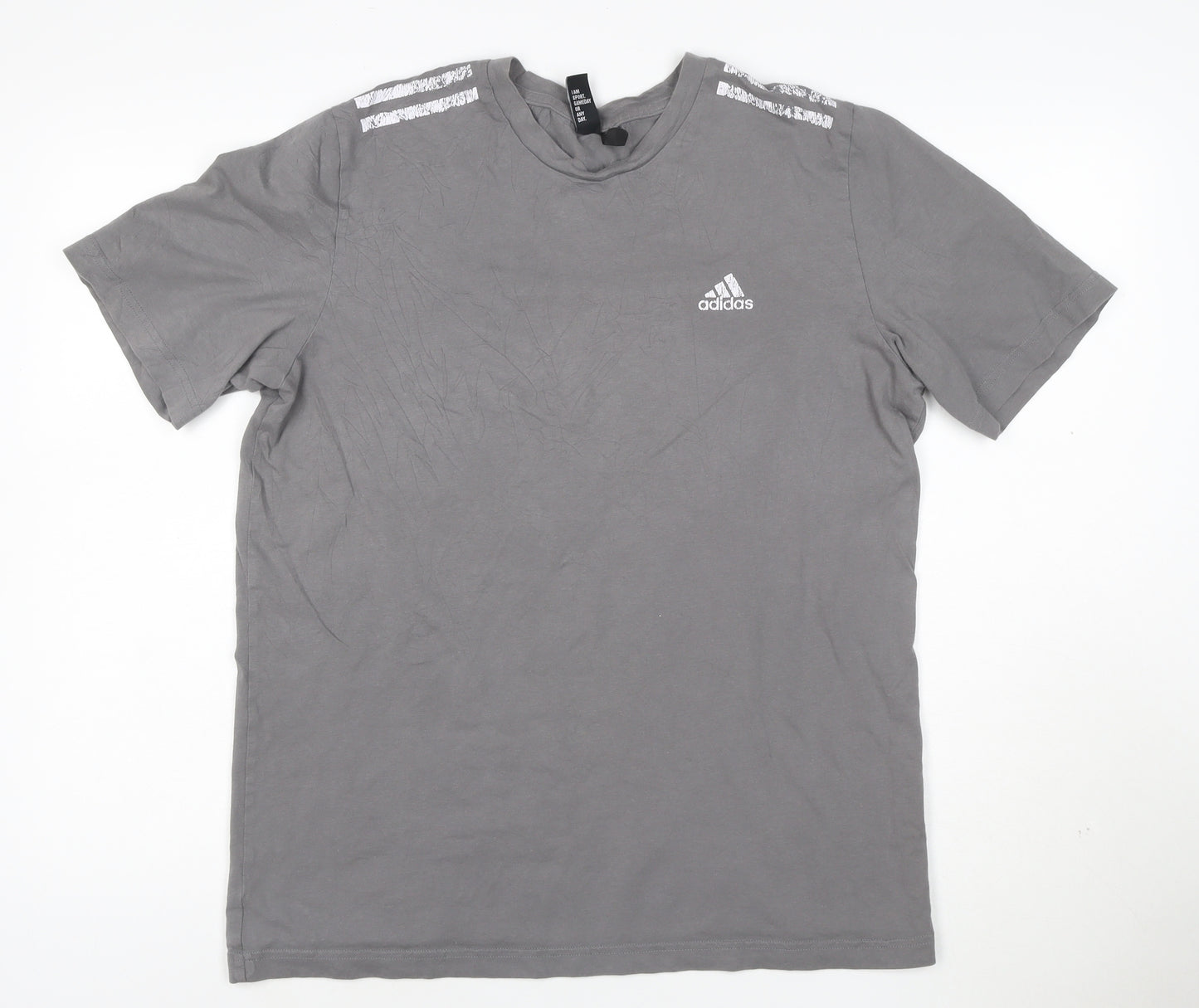 adidas Mens Grey Cotton Crew Neck Short Sleeve Sports T-Shirt Size L