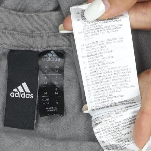 adidas Mens Grey Cotton Crew Neck Short Sleeve Sports T-Shirt Size L