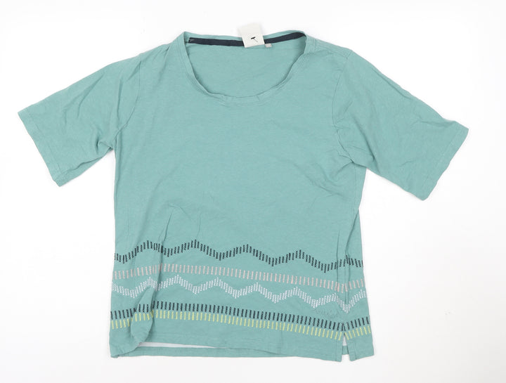 Weird Fish Womens Blue Size 12 Organic Cotton Linen T-Shirt