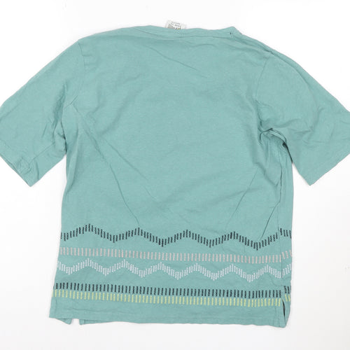 Weird Fish Womens Blue Size 12 Organic Cotton Linen T-Shirt