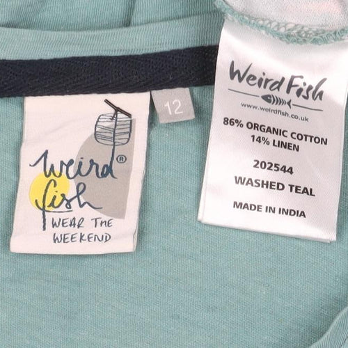 Weird Fish Womens Blue Size 12 Organic Cotton Linen T-Shirt