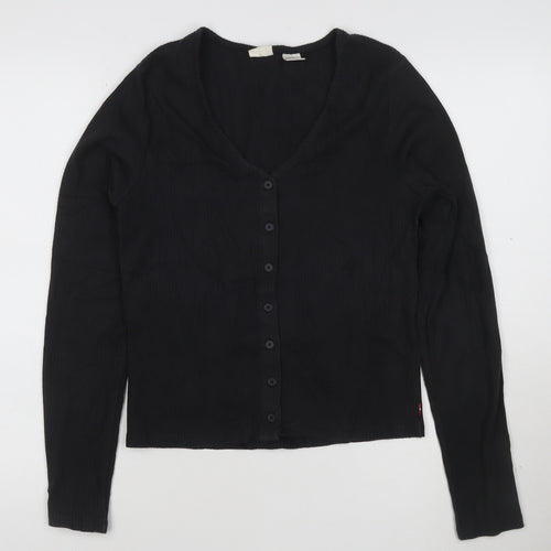 Levi's Women's Black V-Neck Long Sleeve Button-Up Top Size M