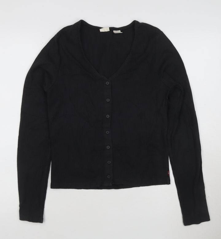 Levi's Women's Black V-Neck Long Sleeve Button-Up Top Size M