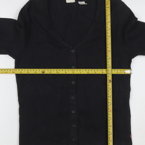 Levi's Women's Black V-Neck Long Sleeve Button-Up Top Size M