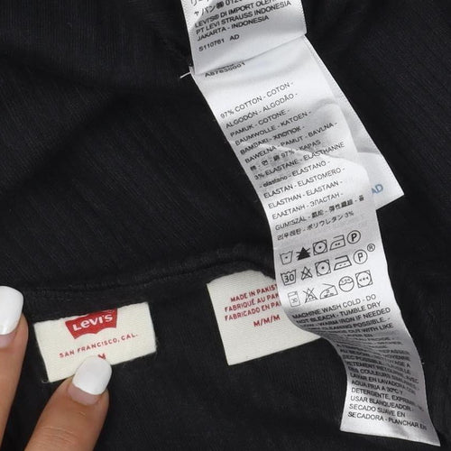 Levi's Women's Black V-Neck Long Sleeve Button-Up Top Size M