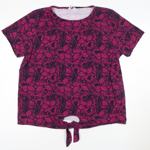 Cotton Traders Womens Pink Butterfly Print Short Sleeve Tie Front T-Shirt Size 20