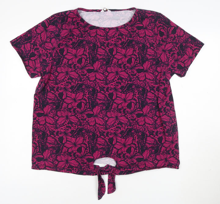 Cotton Traders Womens Pink Butterfly Print Short Sleeve Tie Front T-Shirt Size 20