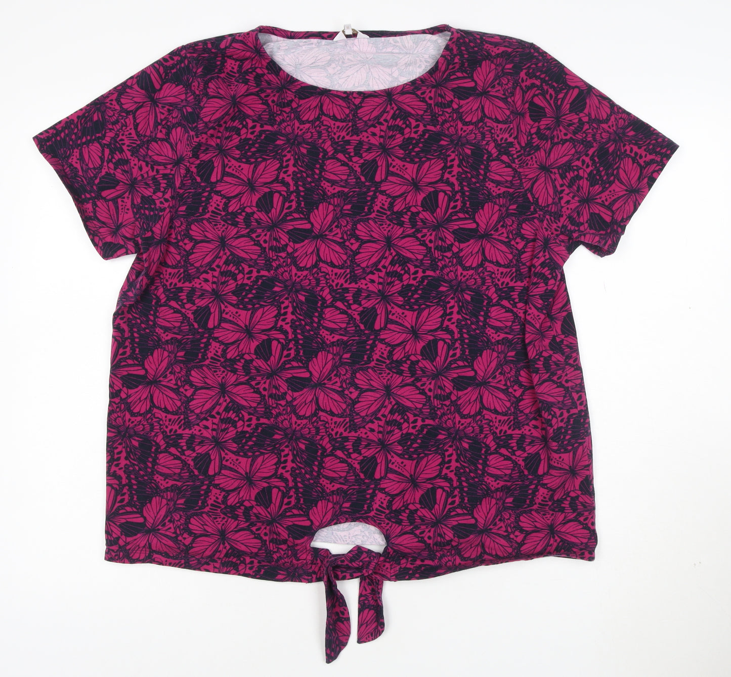 Cotton Traders Womens Pink Butterfly Print Short Sleeve Tie Front T-Shirt Size 20