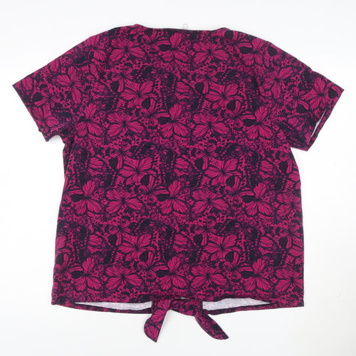 Cotton Traders Womens Pink Butterfly Print Short Sleeve Tie Front T-Shirt Size 20