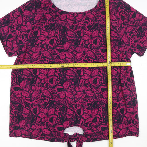 Cotton Traders Womens Pink Butterfly Print Short Sleeve Tie Front T-Shirt Size 20