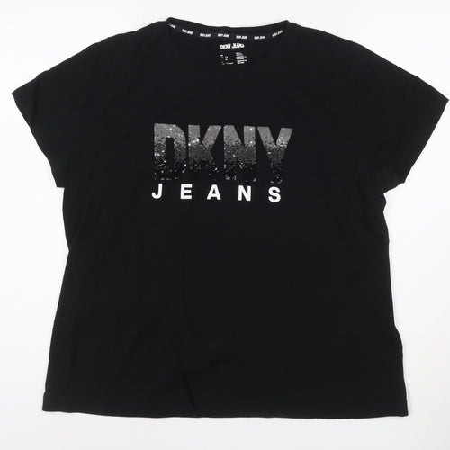 DKNY Jeans Women's Black Sequin Logo T-Shirt Size XL