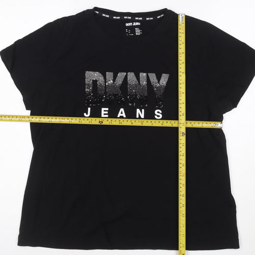 DKNY Jeans Women's Black Sequin Logo T-Shirt Size XL