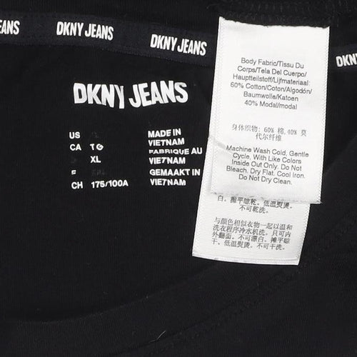 DKNY Jeans Women's Black Sequin Logo T-Shirt Size XL