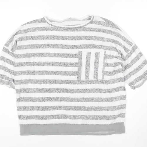 Maison de Nimes Women’s Grey Striped Relaxed Jersey T-Shirt Size 10