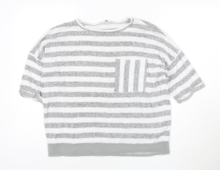 Maison de Nimes Women’s Grey Striped Relaxed Jersey T-Shirt Size 10