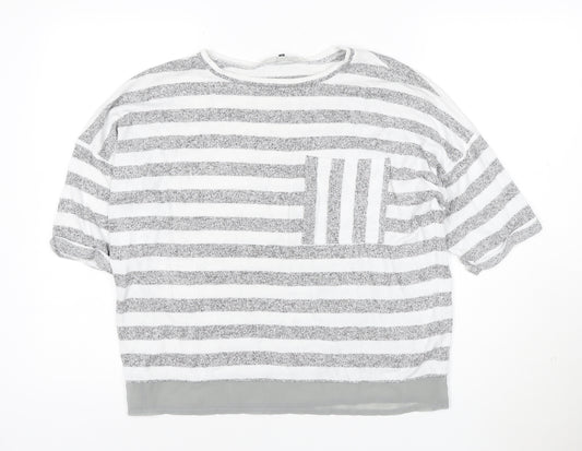 Maison de Nimes Women’s Grey Striped Relaxed Jersey T-Shirt Size 10