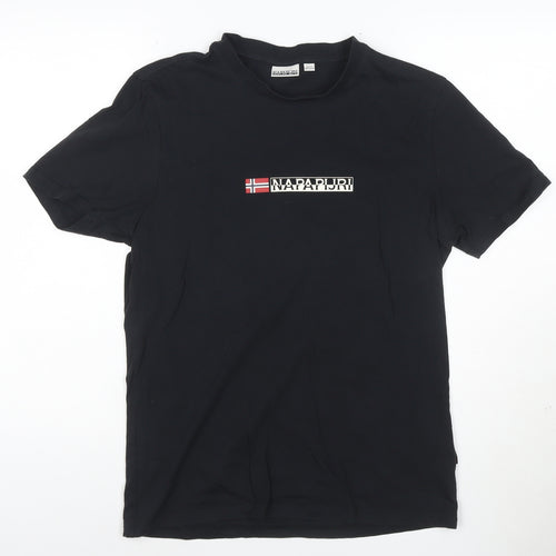 Napapijri Men's Black Logo Flag Cotton T-Shirt Size M