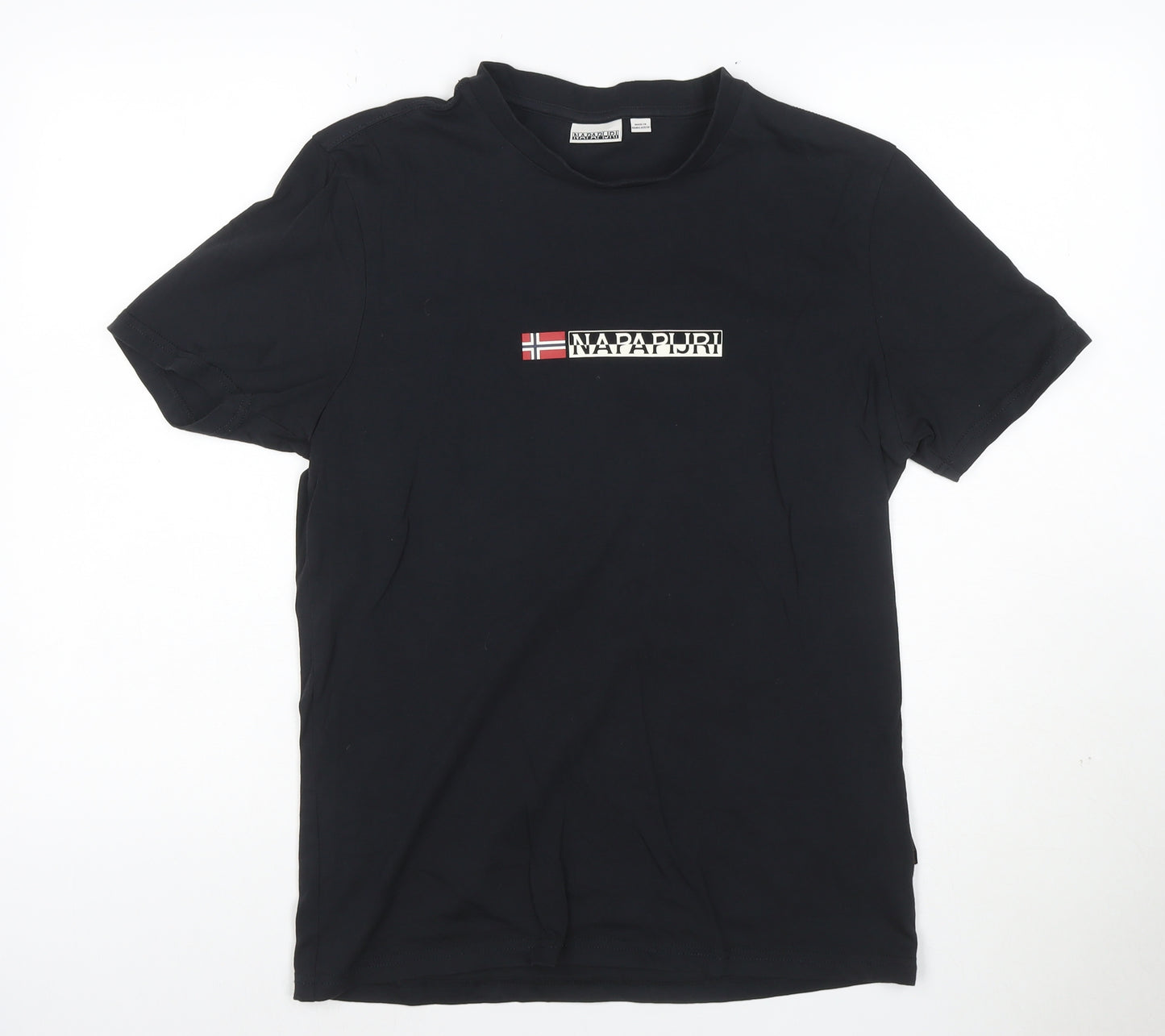 Napapijri Men's Black Logo Flag Cotton T-Shirt Size M