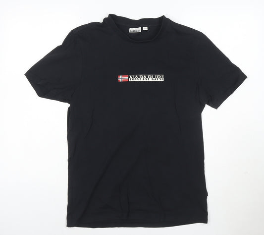 Napapijri Men's Black Logo Flag Cotton T-Shirt Size M