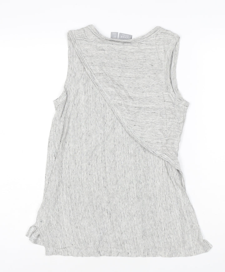 Kenar Women Grey Linen Sleeveless Striped Tank Top Size S