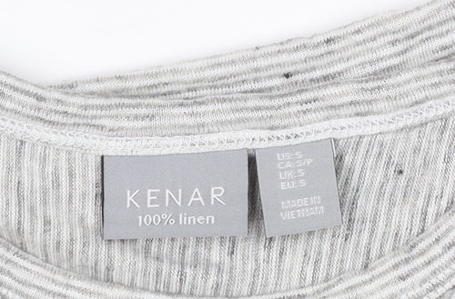 Kenar Women Grey Linen Sleeveless Striped Tank Top Size S