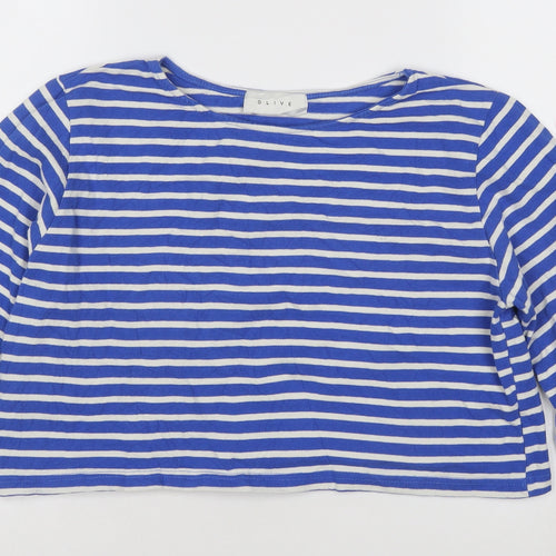 Olive Womens Blue White Striped Cropped Cotton T-Shirt M
