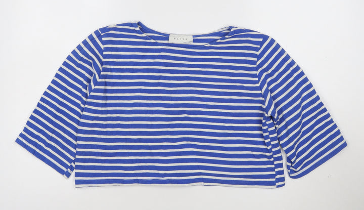 Olive Womens Blue White Striped Cropped Cotton T-Shirt M