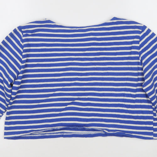 Olive Womens Blue White Striped Cropped Cotton T-Shirt M