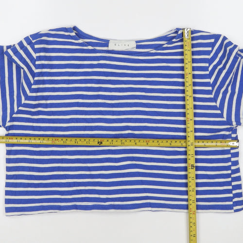 Olive Womens Blue White Striped Cropped Cotton T-Shirt M