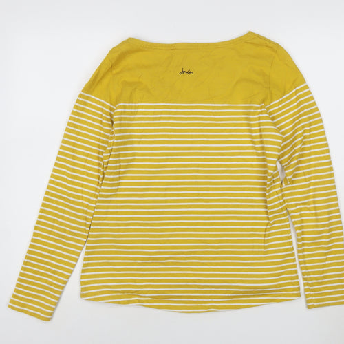 Joules Women’s Yellow Stripe Dog Embroidered Long Sleeve Cotton T-Shirt Size 10
