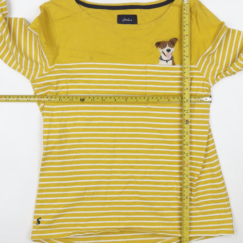 Joules Women’s Yellow Stripe Dog Embroidered Long Sleeve Cotton T-Shirt Size 10
