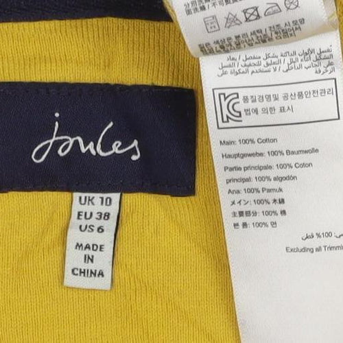 Joules Women’s Yellow Stripe Dog Embroidered Long Sleeve Cotton T-Shirt Size 10