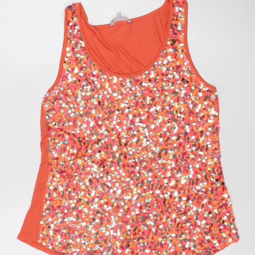 Red Herring Women's Orange Sequin Tank Top Size 16 Viscose