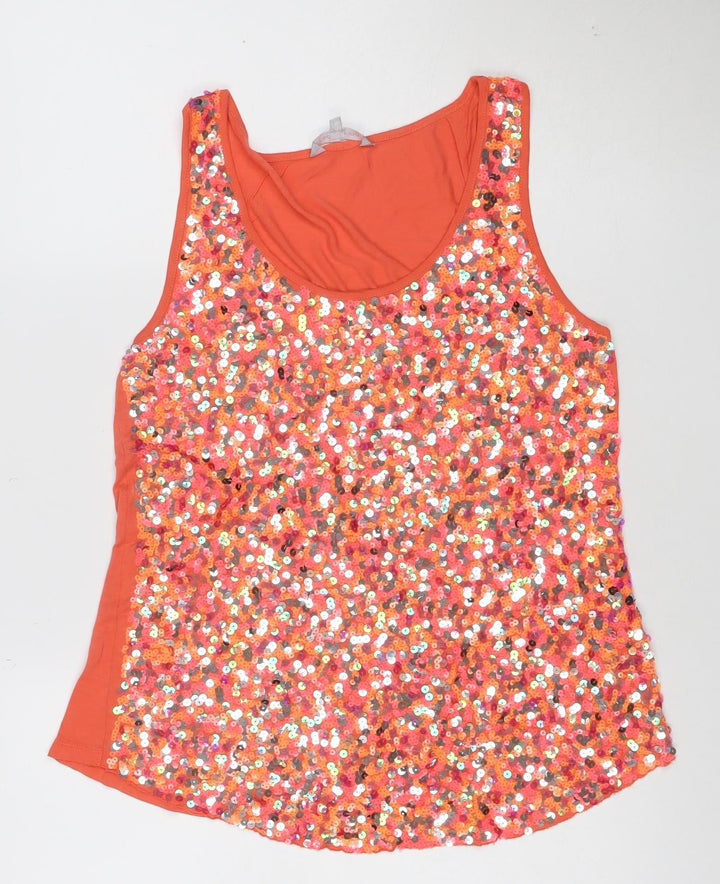 Red Herring Women's Orange Sequin Tank Top Size 16 Viscose
