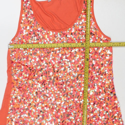 Red Herring Women's Orange Sequin Tank Top Size 16 Viscose