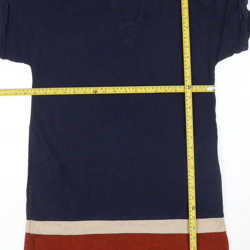 Next Women Blue Colourblock Linen Blend Short Sleeve Shift Dress Size 12