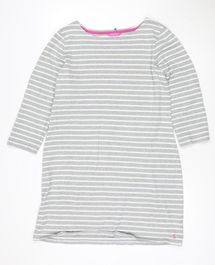 Joules Women’s Grey Striped 3/4 Sleeve Cotton Shift Dress Size 14