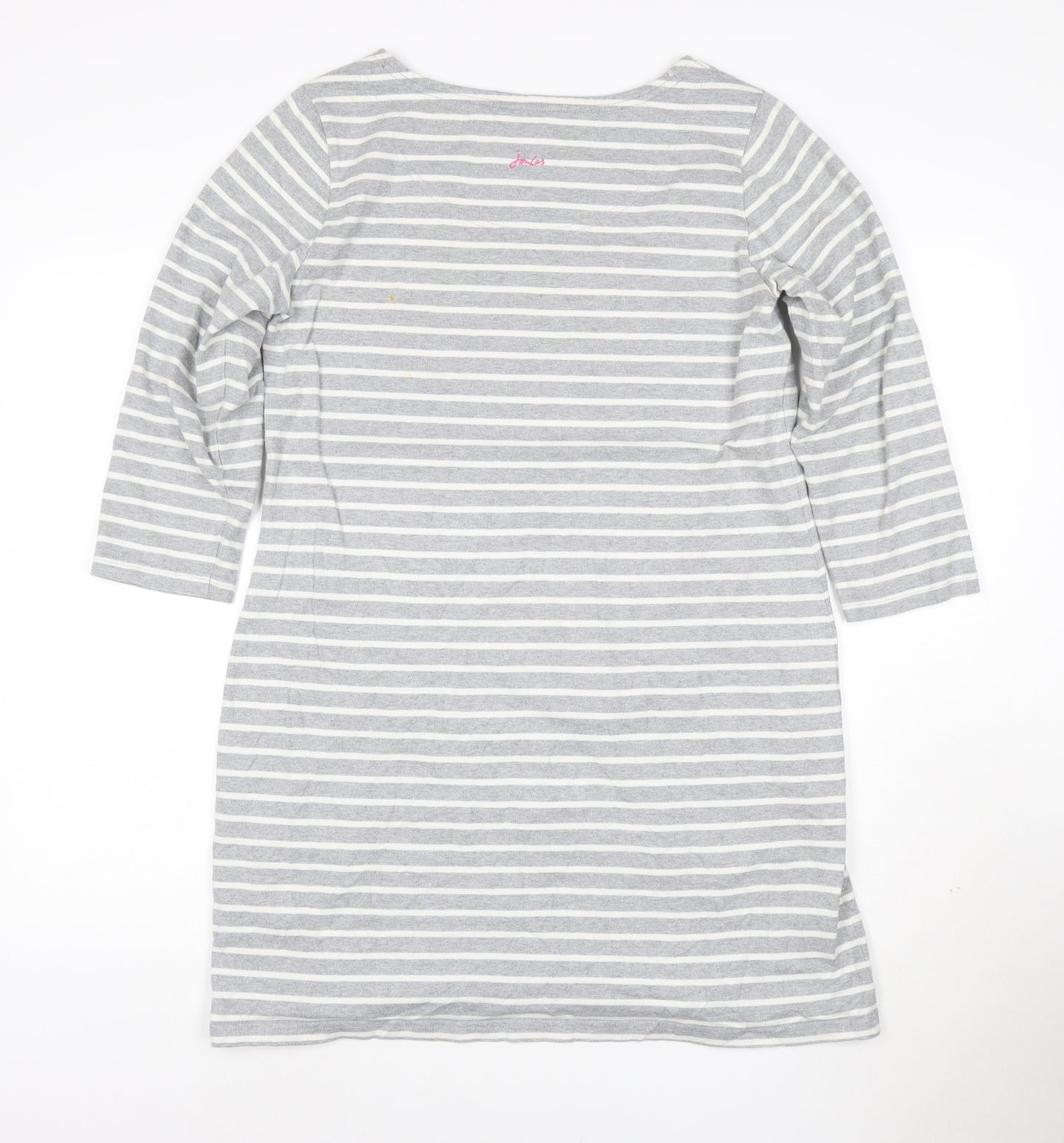 Joules Women’s Grey Striped 3/4 Sleeve Cotton Shift Dress Size 14