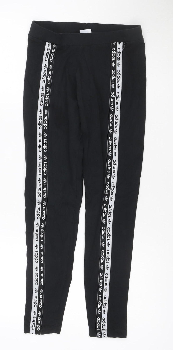 Adidas Women's Black Leggings Size 8 Side Stripe Slim Fit Activewear