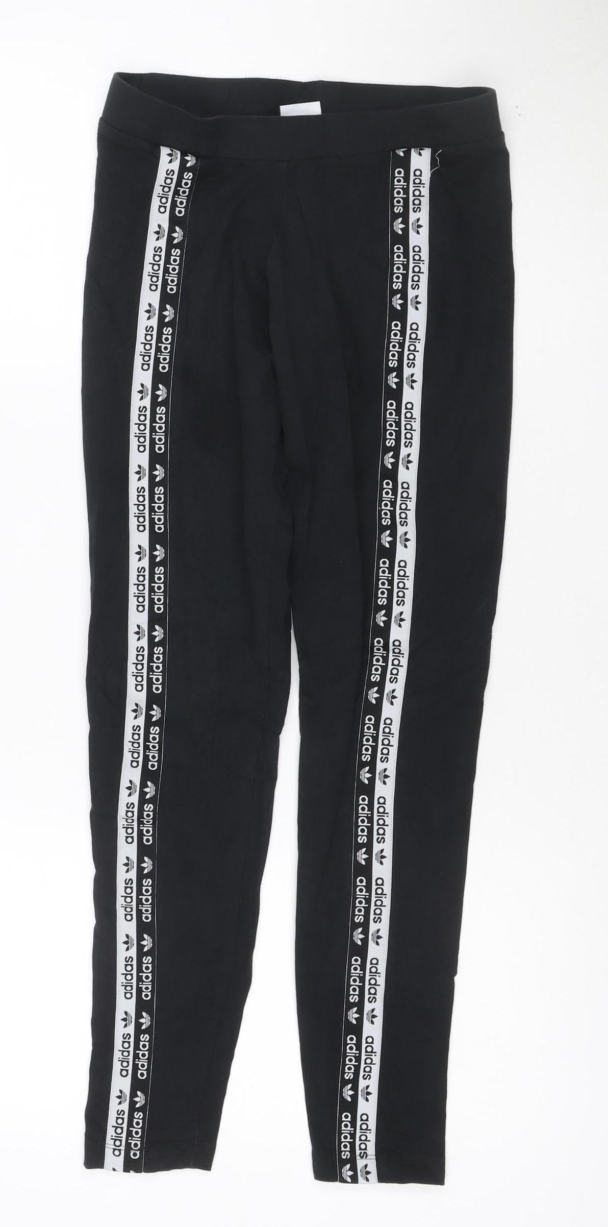 Adidas Women's Black Leggings Size 8 Side Stripe Slim Fit Activewear