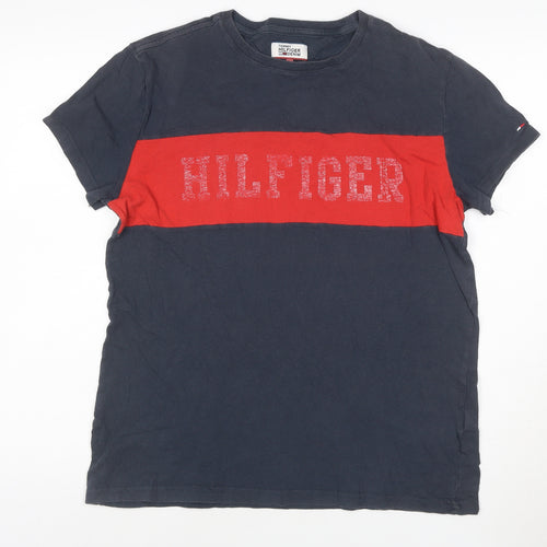 Tommy Hilfiger Denim Men's Blue Red Colourblock Logo T-Shirt M