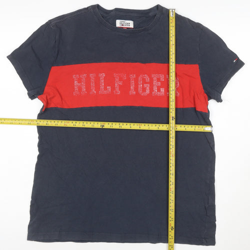 Tommy Hilfiger Denim Men's Blue Red Colourblock Logo T-Shirt M
