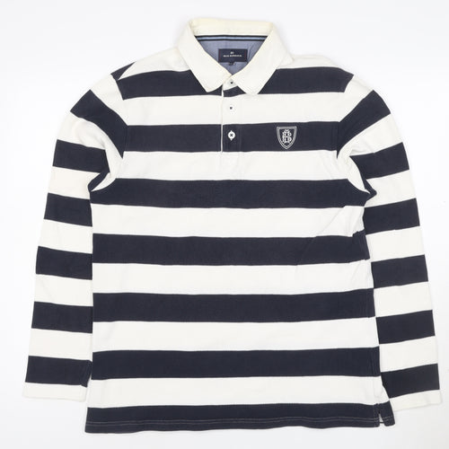 Blue Harbour Men's Navy White Striped Long Sleeve Polo Shirt M