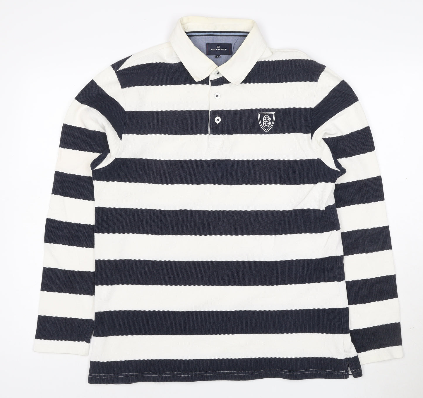 Blue Harbour Men's Navy White Striped Long Sleeve Polo Shirt M