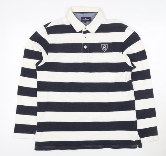 Blue Harbour Men's Navy White Striped Long Sleeve Polo Shirt M