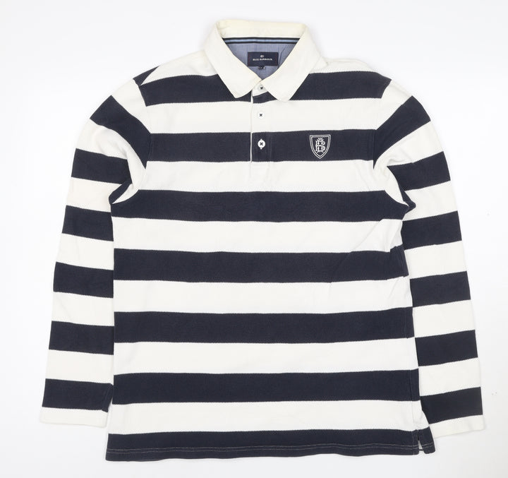 Blue Harbour Men's Navy White Striped Long Sleeve Polo Shirt M