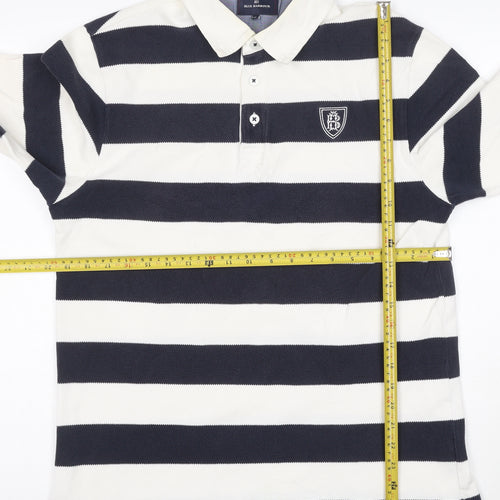 Blue Harbour Men's Navy White Striped Long Sleeve Polo Shirt M