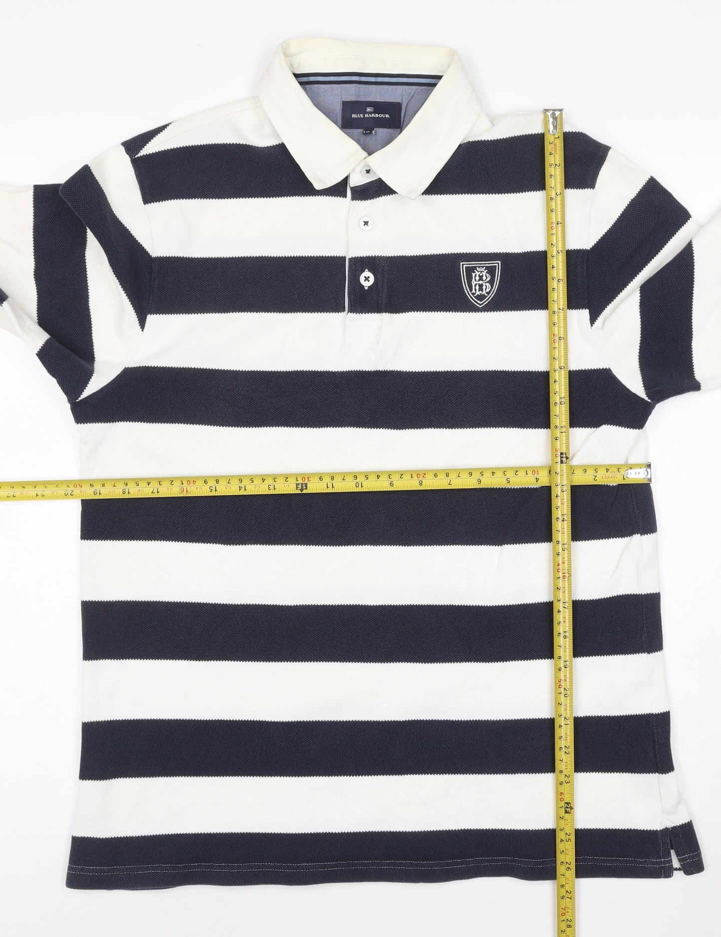 Blue Harbour Men's Navy White Striped Long Sleeve Polo Shirt M